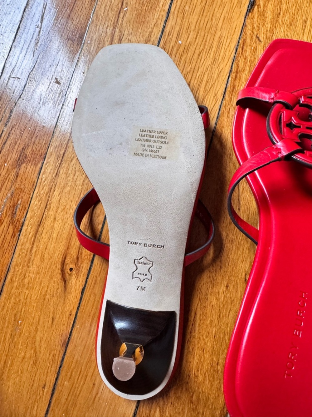 Tory Burch Red Leather Logo Slide Heels - Picture 4 of 6
